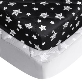 Pack and Play Sheets Fitted 2 Pack, Compatible with Graco Pack n Play, Soft and Breathable Playpen Sheets 39275, Gray Star&Black Star