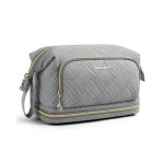 BAGSMART Travel Makeup Bag, Cosmetic Bag Make Up Organizer Case, Large Wide-open Pouch for Women Double Layers Purse for Toiletries Accessories Brushes Greey