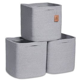 NaturalCozy Storage Cubes 11 Inch Cotton Rope Woven Baskets for Organizing, 3-Pack | Cube Storage Bin | Square Storage Baskets for Shelves Organizer, Classroom, Kids Toy Bins, Closet, Baby Nursery