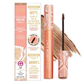 Grande Cosmetics GrandeBROW 2-in-1 Tinted Brow Gel + Brow Enhancing Serum for Thicker & Darker-Looking Eyebrows, Shape & Fill Brows, with Castor Oil & Mini Fibers - Light, Full Size (0.12 fl oz)