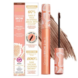 Grande Cosmetics GrandeBROW 2-in-1 Tinted Brow Gel + Brow Enhancing Serum for Thicker & Darker-Looking Eyebrows, Shape & Fill Brows, with Castor Oil & Mini Fibers - Auburn, Full Size (0.12 fl oz)