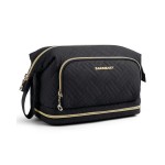 BAGSMART Travel Makeup Bag, Cosmetic Bag Make Up Organizer Case, Large Wide-open Pouch for Women Double Layers Purse for Toiletries Accessories Brushes Black