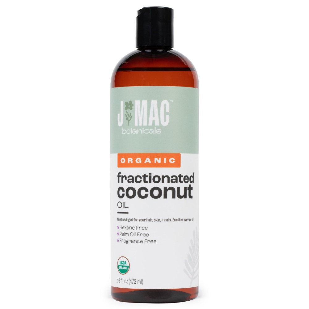 J MAC BOTANICALS, Organic Fractionated Coconut Oil (16 Oz.) Carrier oil for diluting essential oils, leave in conditioner for dry damaged hair, skin, massage