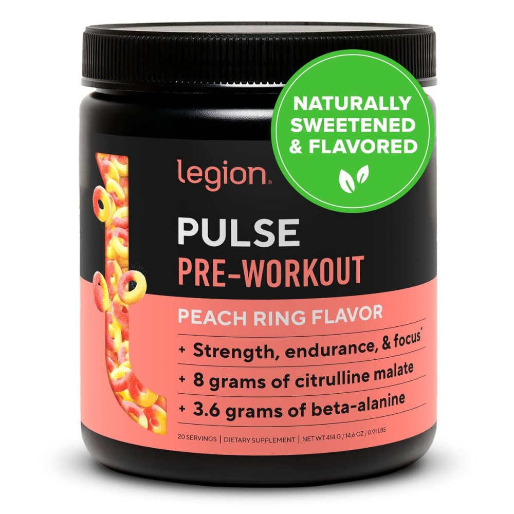 LEGION Pulse Pre Workout - All Natural Nitric Oxide Preworkout Drink to Boost Energy, Creatine Free, Naturally Sweetened, Beta Alanine, Citrulline, Alpha GPC (Peach)