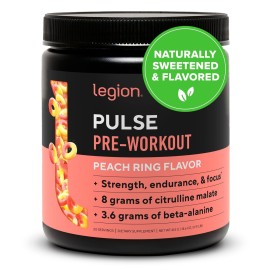 LEGION Pulse Pre Workout - All Natural Nitric Oxide Preworkout Drink to Boost Energy, Creatine Free, Naturally Sweetened, Beta Alanine, Citrulline, Alpha GPC (Peach)