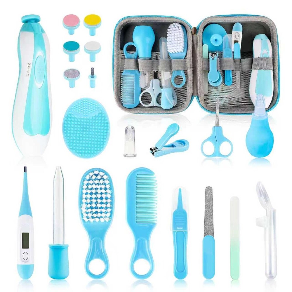 Baby Healthcare and Grooming Kit, 21pcs Baby Electric Nail Trimmer Set Newborn Nursery Health Care Set for Newborn Infant Toddlers Baby Boys Girls Kids Haircut Tools (21 Kits Blue)