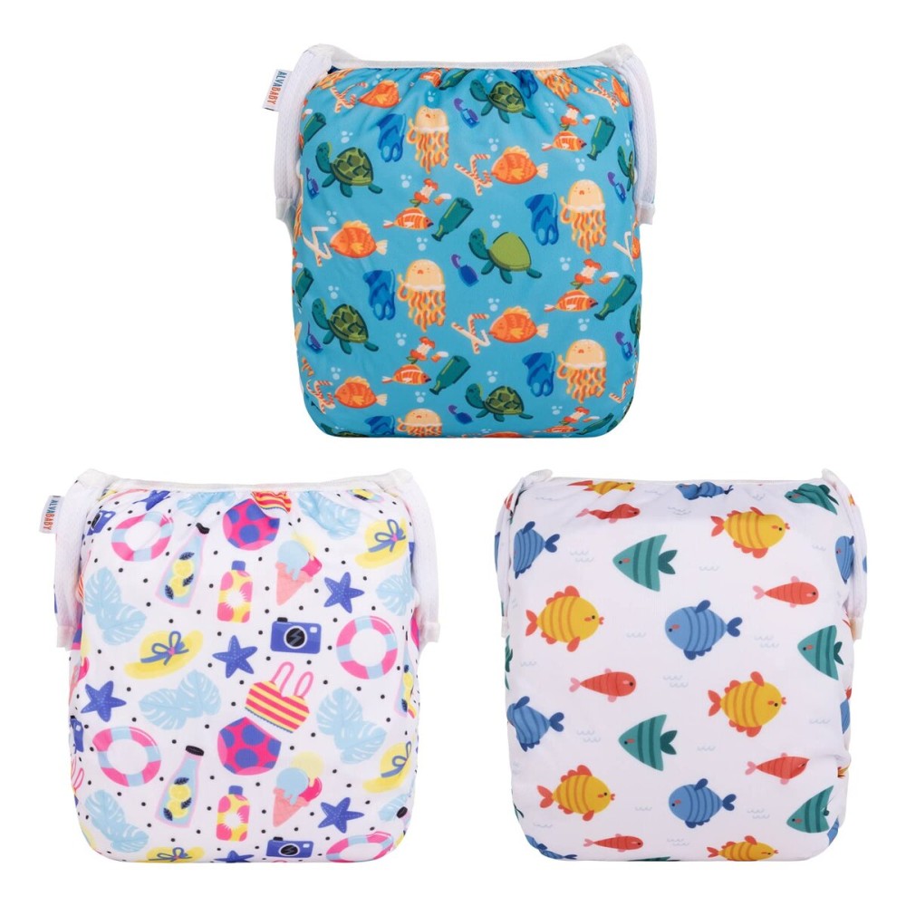 ALVABABY Large Cloth Swim Diaper 3pcs Baby/Toddler/Infant Snap Reusable Adjustable Swimming Diaper Baby Gifts Baby Boy and Girl 3ZSWY29