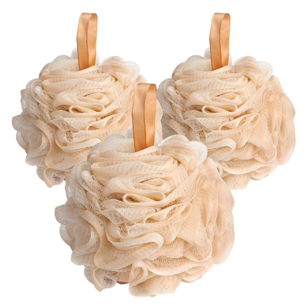 Fishent Loofah - Bath Sponge, 3 Pack 60G Large Shower Mesh Ball Soft Pouf Body Scrubber, Shower Loofah Fits for All Skin Types