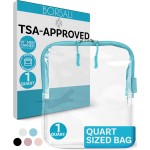 BORSALI TSA Approved Toiletry Bag - Clear Quart Size for 3-1-1 Carry On Travel - Makeup Organizer Cosmetic Pouch with Zipper - Travel Accessories - Light Blue
