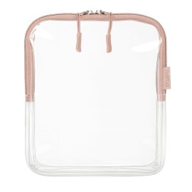 BORSALI TSA Approved Toiletry Bag - Clear Quart Size for 3-1-1 Carry On Travel - Makeup Organizer Cosmetic Pouch with Zipper - Travel Accessories - Rose