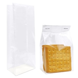 Gusseted Cellophane Bags,Flat Bottom Cellophane Smore Bags with Paper Insert 50Pcs 3x2x8 Inches (Mini Size)