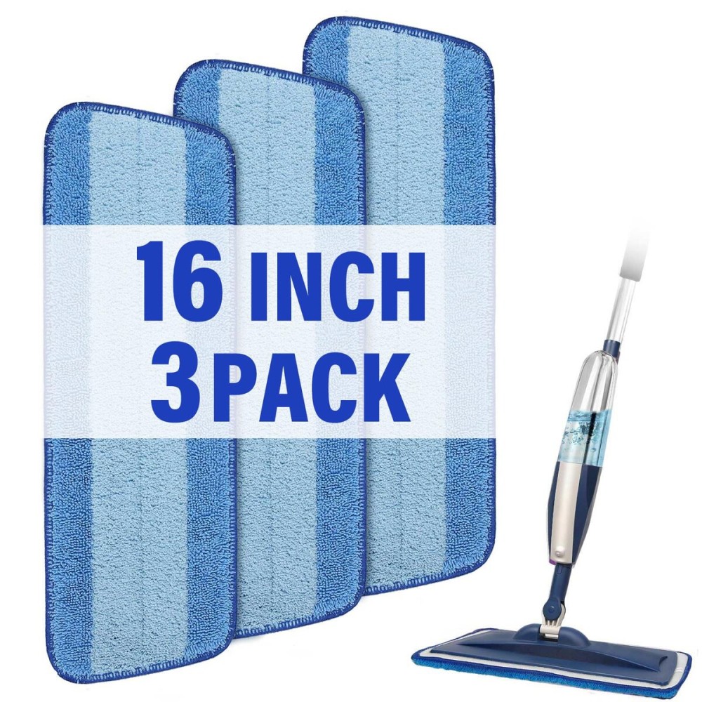 16.5 inch Mop Pads Refills, 3 Pack Microfiber Reusable Replacement Mop Pads Flat Replacements Heads for Wet Or Dry Floor Cleaning and Scrubbing, Blue Cloth