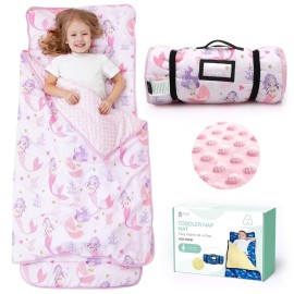 ACRABROS Toddler Nap Mat with Pillow and Blanket, Extra Large Rolled Napping Mats,Slumber Bags for Boys Girls,Kids Sleeping Bag for Daycare, Preschool Travel Camping,Mermaid