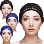 Geyoga 4 Pieces Mesh Crochet Hair Net Rayon Knit Snood Hat Thick Short Women Hairnet Snoods Cover Ornament for Sleeping (Black, Blue)