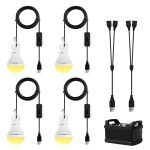 Onite USB LED Light Bulb, Emergency Backup Lighting for Camping, Garage, Power Outage Preparedness, for Portable Power Station & Solar Panel, Outdoor Lantern with Hook & 8.4ft Cord, Warm White (4)