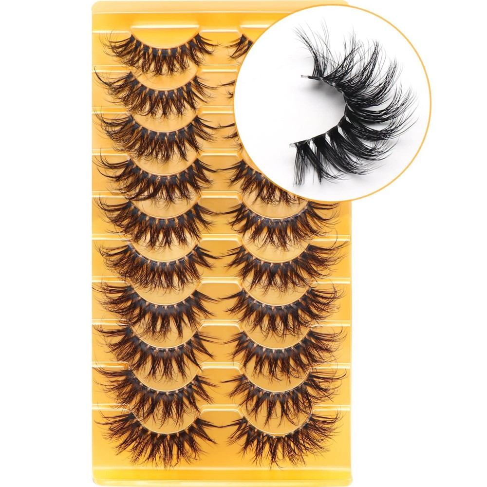 Veleasha Russian Strip Lashes with Clear Band Looks Like Eyelash Extensions D Curl Lash Strips 10 Pairs Pack (DT16)