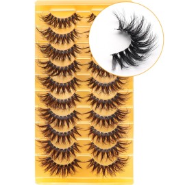 Veleasha Russian Strip Lashes with Clear Band Looks Like Eyelash Extensions D Curl Lash Strips 10 Pairs Pack (DT16)