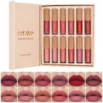 BAISEN DIARY 12 Colors Book Style Velvet Matte Liquid Lipstick Christmas Gift Set Long-Lasting Non-Stick Cup Not Fade Shimmer Nude Lip Gloss Thanks For the Love Lip Set (Set B)