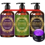 Massage Oil for Massage Therapy,3 Pack Cellulite,Sore Muscle & Lavender Massage Body Oil & Ginger Oil Lymphatic Drainage with Massage Ball,Christmas Gifts for Him/Her,Stocking Stuffers for Men/Women