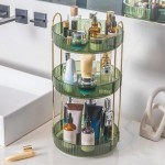 INVSSENE 360 Rotating Makeup Organizer, Bathroom Make Up Spinning Holder Rack, Large Capacity Cosmetics Storage Vanity Shelf Countertop, Fits Cosmetics, Perfume, Skincare(3 Tiers, Green)