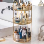 INVSSENE 360 Rotating Makeup Organizer, Yellow, Unisex, 3 Tier Countertop Storage, Fits Cosmetics, Perfume, Skincare, Lipsticks