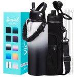 VICKNIY Insulated Water Bottle 40OZ - Cold-48h Hot-24h, Sweat-Proof, Large Stainless Water Bottle with Paracord Handle, Straw Spout Lid, Carrying Pouch & Protective Boot, Office Gym Flask Waterbottle