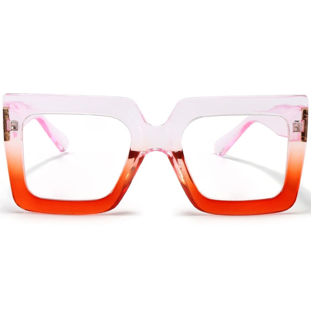 AIEYEZO Oversized Square Blue Light Glasses for Women Cute Big Frame Glasses Fashion Clear Multi-Color Computer Eyewear (Purple Red)