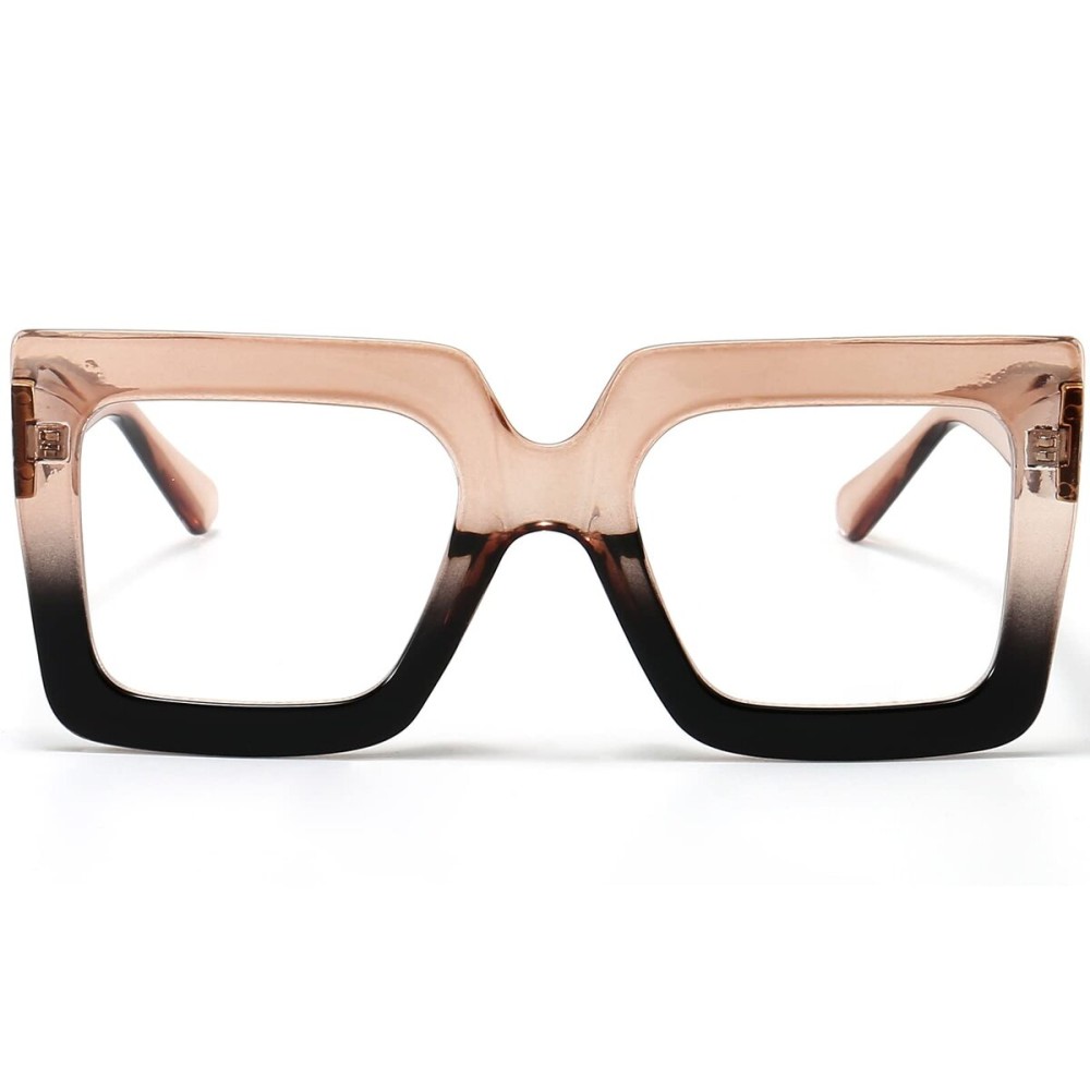 AIEYEZO Oversized Square Blue Light Glasses for Women Cute Big Frame Glasses Fashion Clear Multi-Color Computer Eyewear (Champagne Black)