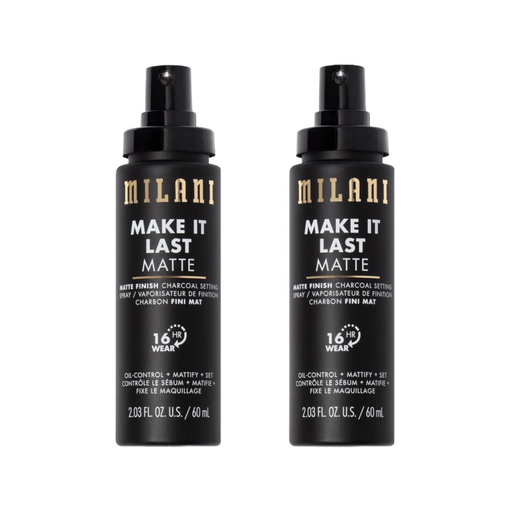 Milani Setting Spray + Primer, Make It Last Matte- Oil Absorbing Charcoal Formula to Control Shine, Matte Finish Setting Spray for Makeup and Primer for Oily Skin, Prime +Correct + Set - 2 Pack