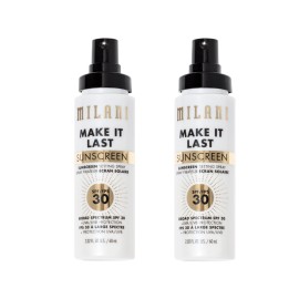 Milani Sunscreen Setting Spray + Primer, Make It Last Sunscreen for Face- SPF 30 UVA & UVB Protection Antioxidant Rich Formula for Broad Spectrum Protection, Prime + Set + Protect, 2.02Fl. Oz - 2 Pack