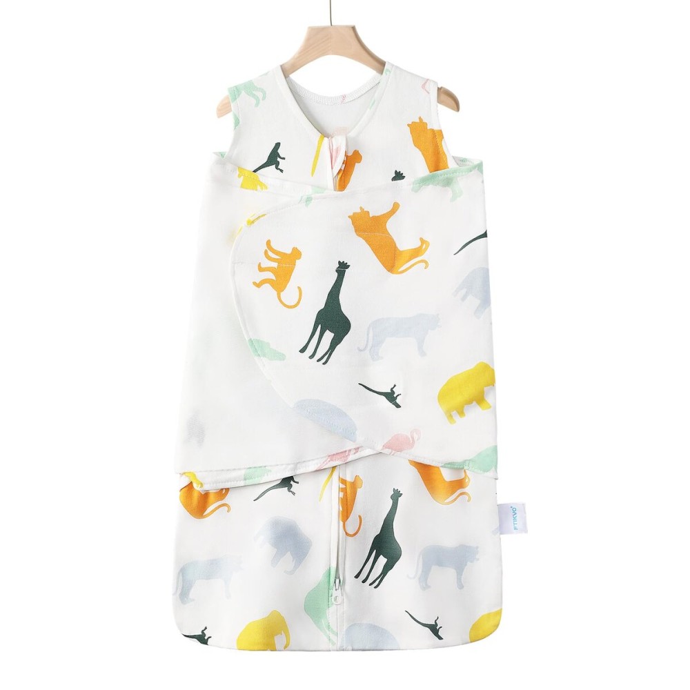 Ftikvo Swaddle-Blanket Baby Girl & Boy Swaddles Newborn Infant Transition 100% Cotton Wrap Blankets, 3-Way Adjustable Wearable Blanket, TOG 1.0 (Colorful Zoo,Small,0-3 Month)