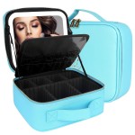 MOMIRA Travel Makeup Bag Cosmetic Bag Makeup Organizer Bag with Lighted Mirror, Adjustable Brightness in 3 Color Scenarios, Waterproof Makeup Train Case, Gift for Women - Diamond Blue