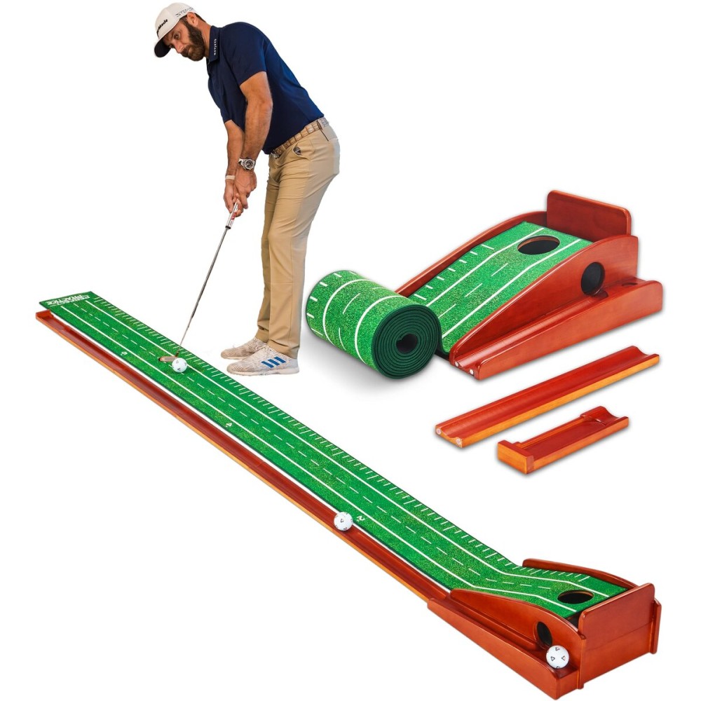 Perfect Practice Compact Golf Putting Mat - 8ft Portable Putting Green, Indoor & Outdoor Practice, with Ball Return - Golf Training Aid for Home, Office, Backyard - Golfing Gifts for Men