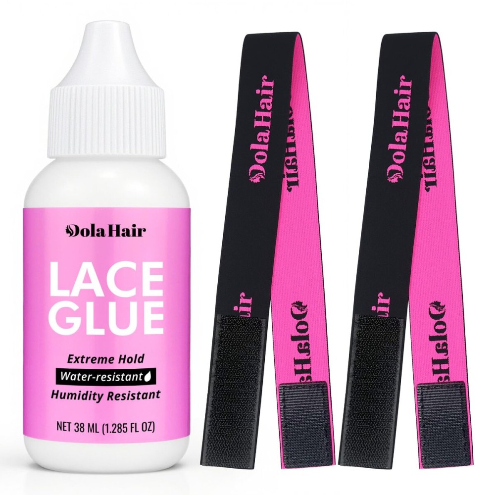 Dolahair Lace Glue for Wigs - Waterproof Super Hold Hair Bonding Glue for Weave and Hair Systems - Invisible Extreme Hold (Includes 2 Wig Bands)
