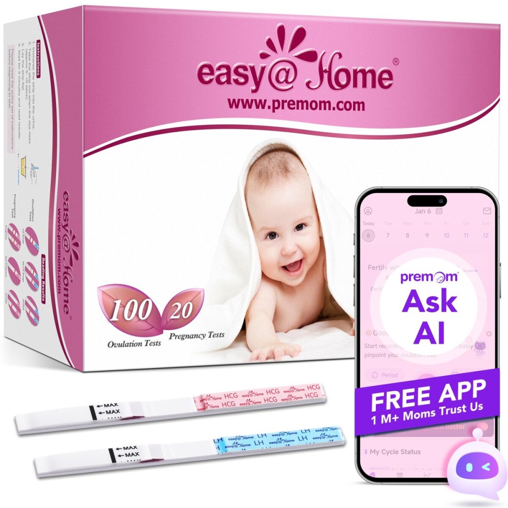 EasyHome Ovulation & Pregnancy Test Strips Kit: 100 Ovulation Tests 20 Pregnancy Tests Powered by Premom Ovulation APP | 100LH + 20HCG