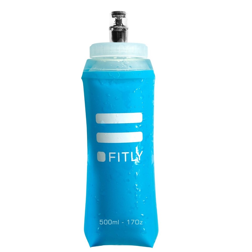 FITLY Large Soft Flask - 17 oz (500 ml) - Shrink As You Drink Pocket Soft Water Bottle for Hydration Pack/Running Vest- Folding Water Bottle for Running, Hiking, Cycling - Ski Water Bottles (F5L)
