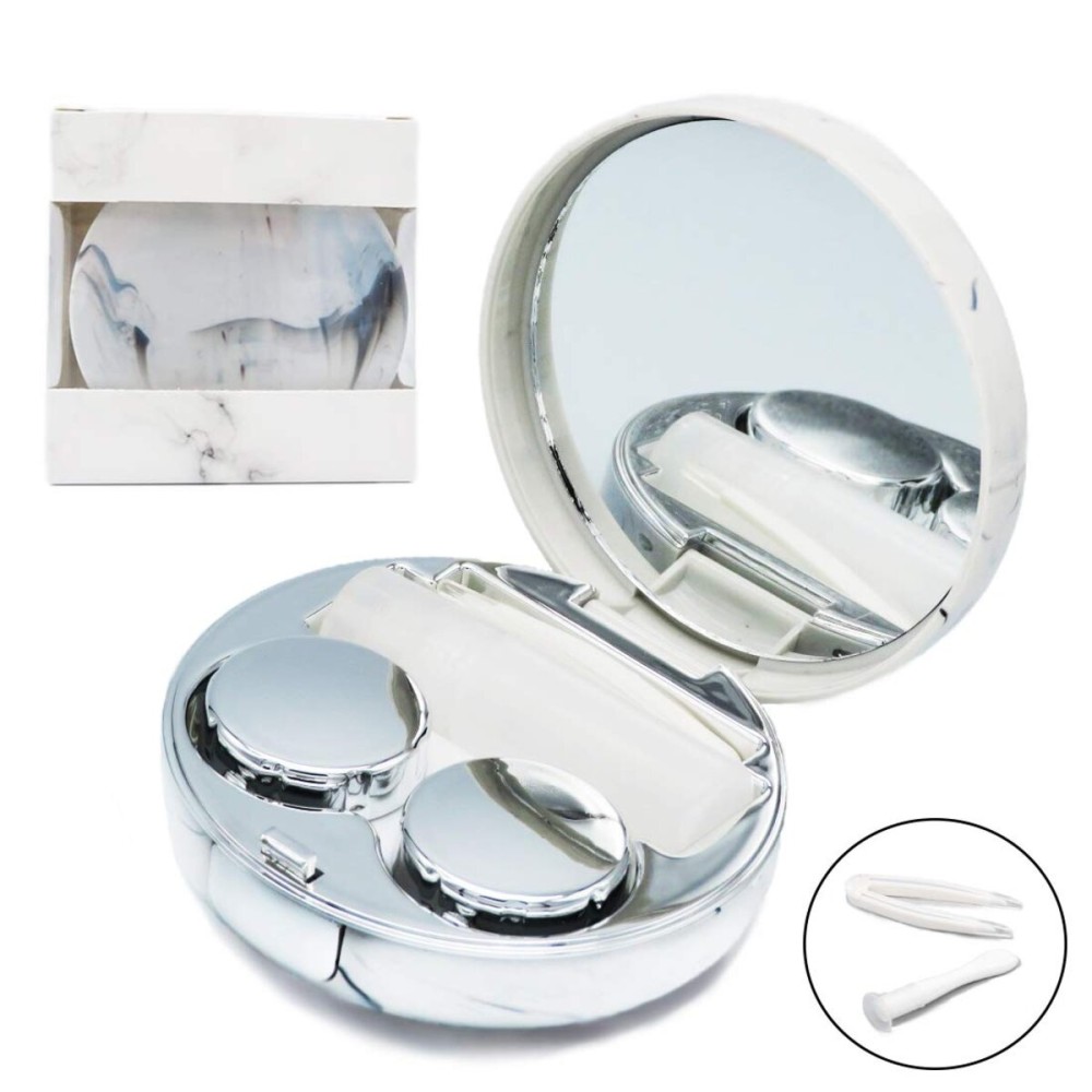 Vastsoon Contact Lens Case, Portable Cute Eye Contacts Colored Lenses Applicator Remover Tool Kit with Mirror Solution Bottle for Travel Daily Outdoor (Silver)