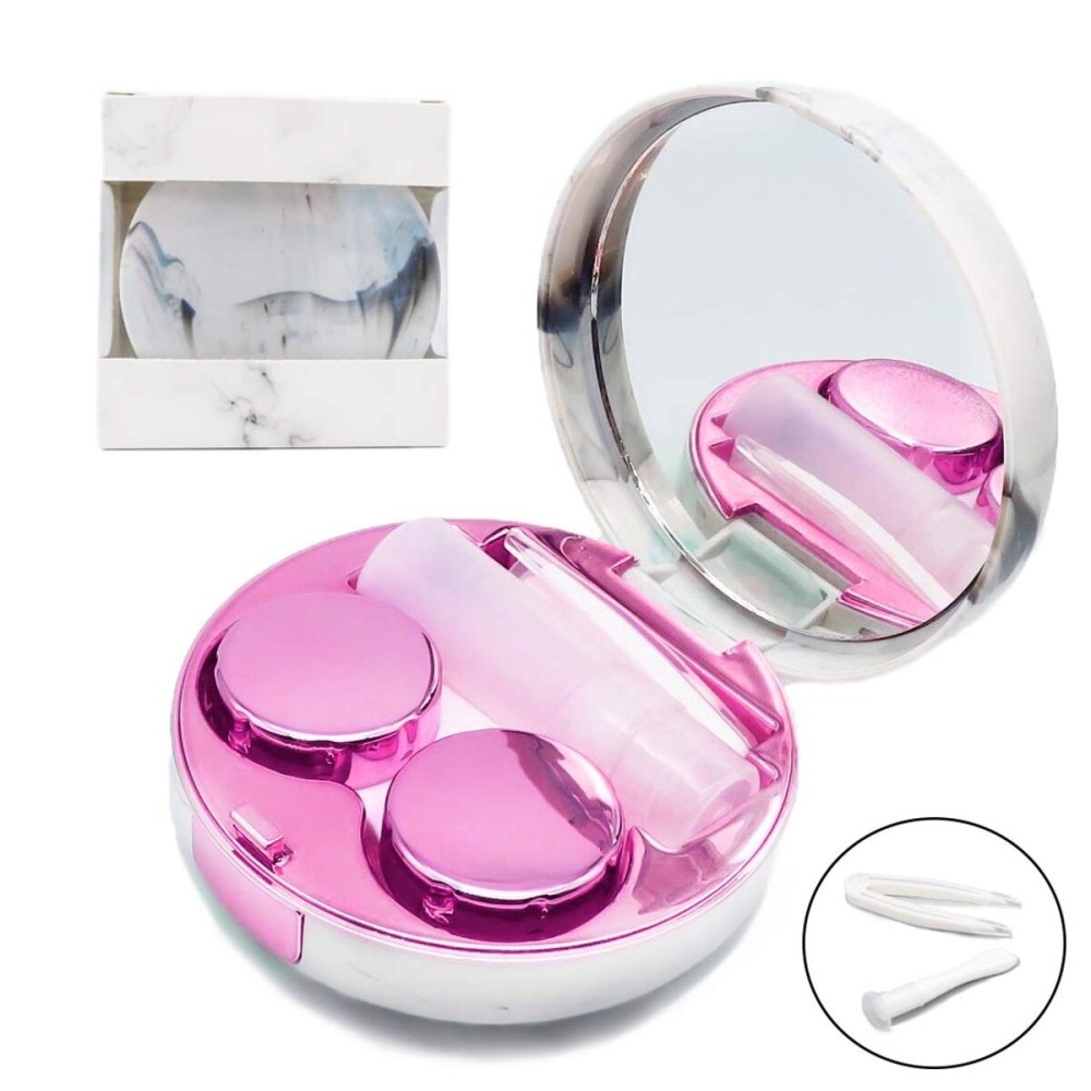 Vastsoon Contact Lens Case, Portable Cute Eye Contacts Colored Lenses Applicator Remover Tool Kit with Mirror Solution Bottle for Travel Daily Outdoor (Rose)