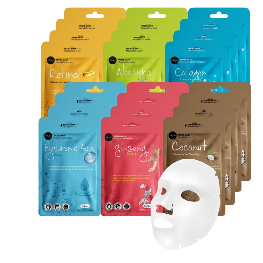 Celavi Essence Facial Face Mask K-Beauty Skincare Korea Skin Care Moisturizing 24 Pack B Set
