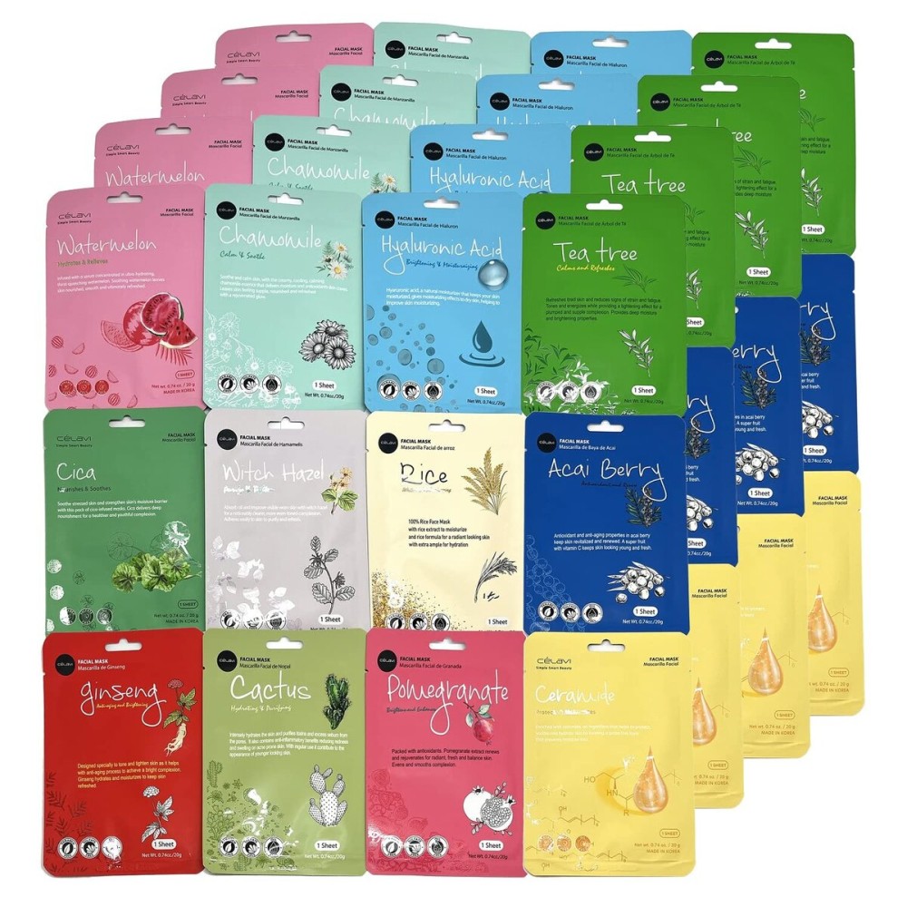 Celavi Essence Facial Face Mask K-Beauty Skincare Korea Skin Care Moisturizing 48 Pack B Set
