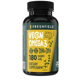 Freshfield Vegan Omega 3, Algae (Algal) Oil, Fish Oil Free Company, Third Party Tested, Carrageenan Free, DHA Supplement w/DPA, Plant Based Omega. Supports Heart, Brain, Joint Health