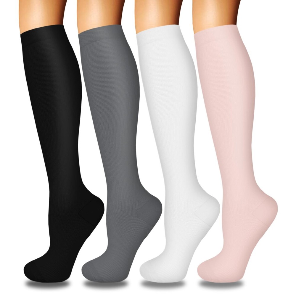 4 Pairs Compression Socks for Women Circulation-Best Support for Nurses,Running,Athletic,Travel L-XL