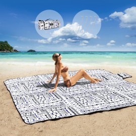 ZAZE Picnic Blankets Beach Blanket with Stakes, Thick 3-Layer Waterproof Sandproof 80 * 80 Oversized Mat, Foldable Extra Large Big, Machine Washable Accessories for Outdoor Camping Park (Black Blue)