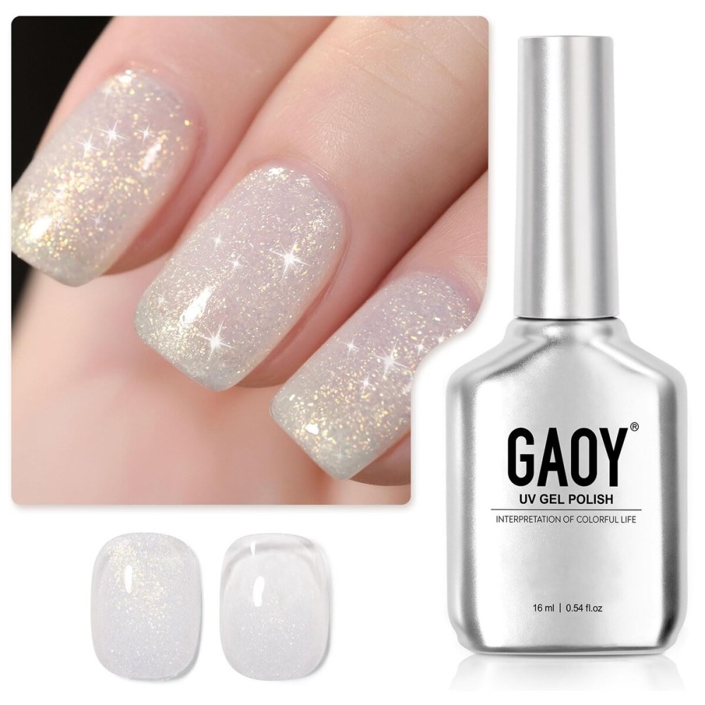 GAOY Shimmer Gel Nail Polish, 16ml Translucent Jelly Glitter Gel Polish, Soak Off UV Light Cure for Nail Art DIY at Home, 1609 Milky White