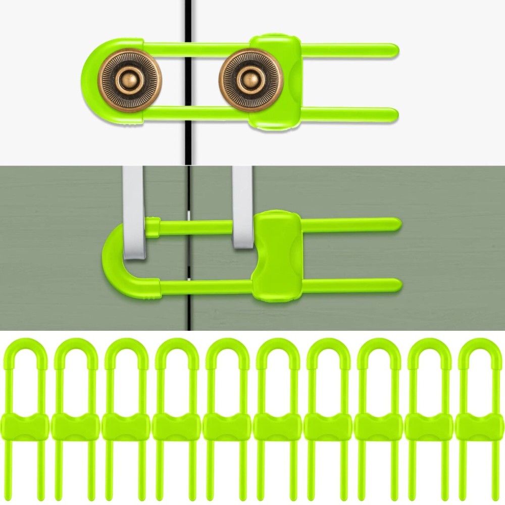 Jetec 10 Pieces Cabinet Locks for Babies, U-Shaped Proofing Drawers Safety Child Locks Adjustable, Easy to Use Childproof Latch for Knob Handle on Kitchen Door Storage Cupboard Closet (Green)