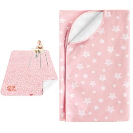 Extra Large Baby Splat Mat 54\'\'x 72\'\', Anti Slip Waterproof High Chair Mat Baby Feeding Table Cloth Floor Mat Cover, Baby Art Playtime Mat for Craft/Mealtime, Washable Portable Picnic Mat - Pink Star