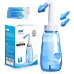 CYOUH Neti Pot Sinus Rinse Bottle 260 ML with 60 Nasal Wash Salt Packets and Sticker Thermometer Nose Wash Cleaner Pressure Rinse Nasal Irrigation for Adult & Kid BPA Free (Blue)