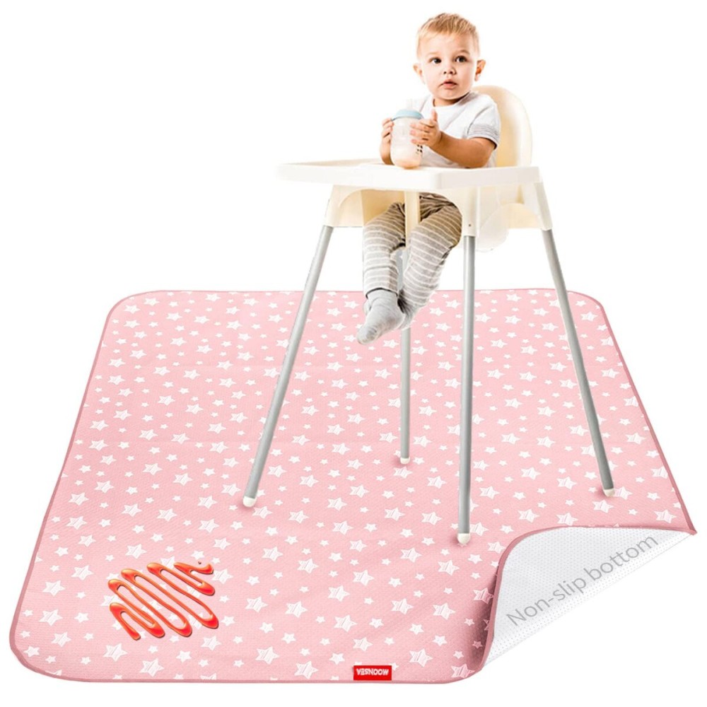 Baby Splat Mat Anti Slip Waterproof High Chair Mat, Baby Feeding Table Cloth Floor Mat Cover, Baby Art Playtime Mat for Craft/Mealtime, 42X46 Inch Washable Portable Picnic Mat - Pink Star