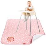 Baby Splat Mat Anti Slip Waterproof High Chair Mat, Baby Feeding Table Cloth Floor Mat Cover, Baby Art Playtime Mat for Craft/Mealtime, 42X46 Inch Washable Portable Picnic Mat - Pink Star