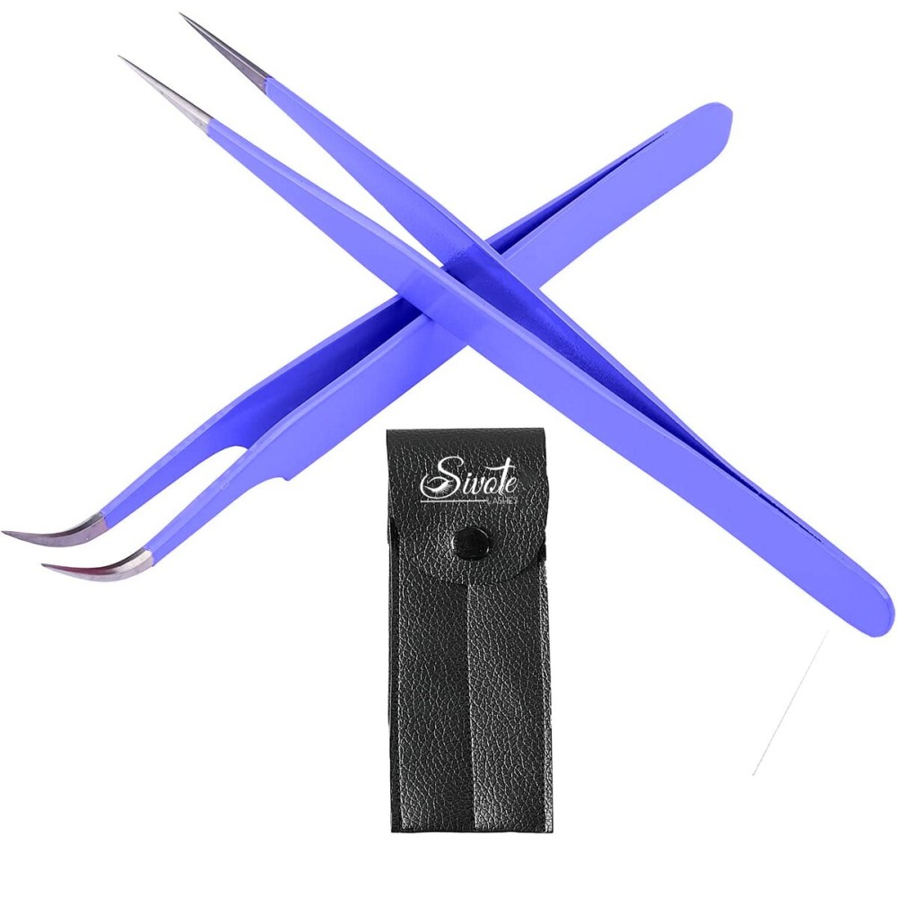 SIVOTE Eyelash Extension Tweezers for Classic & Volume Lashes, 2-Pack, Purple